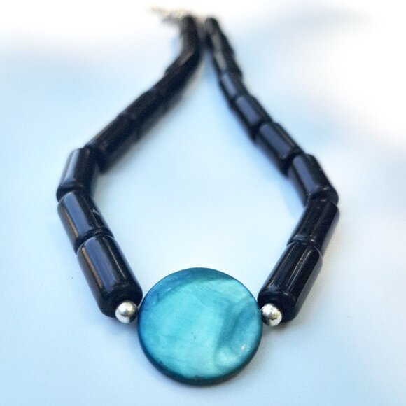 Obsidian and Shell Choker | Bohemian Goth Jewelry | Grunge Whimsigoth Jewelry - Picture 2 of 9